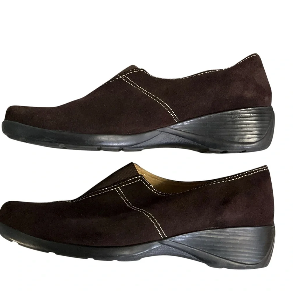 Naturalizer Brown Suede Slip‎ On SZ 10W Women Comfort Low Wedge Casual